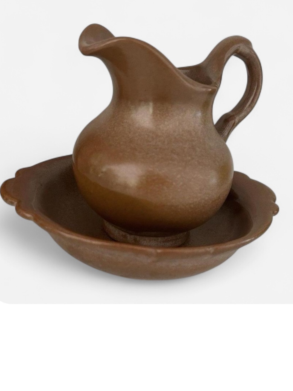 Mid-Century Frankoma Pottery 40 A & B Small Pitcher And Basin Set Brown